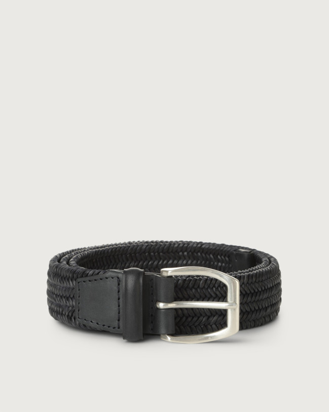 Orciani Wide braided leather belt Leather & fabric Blue