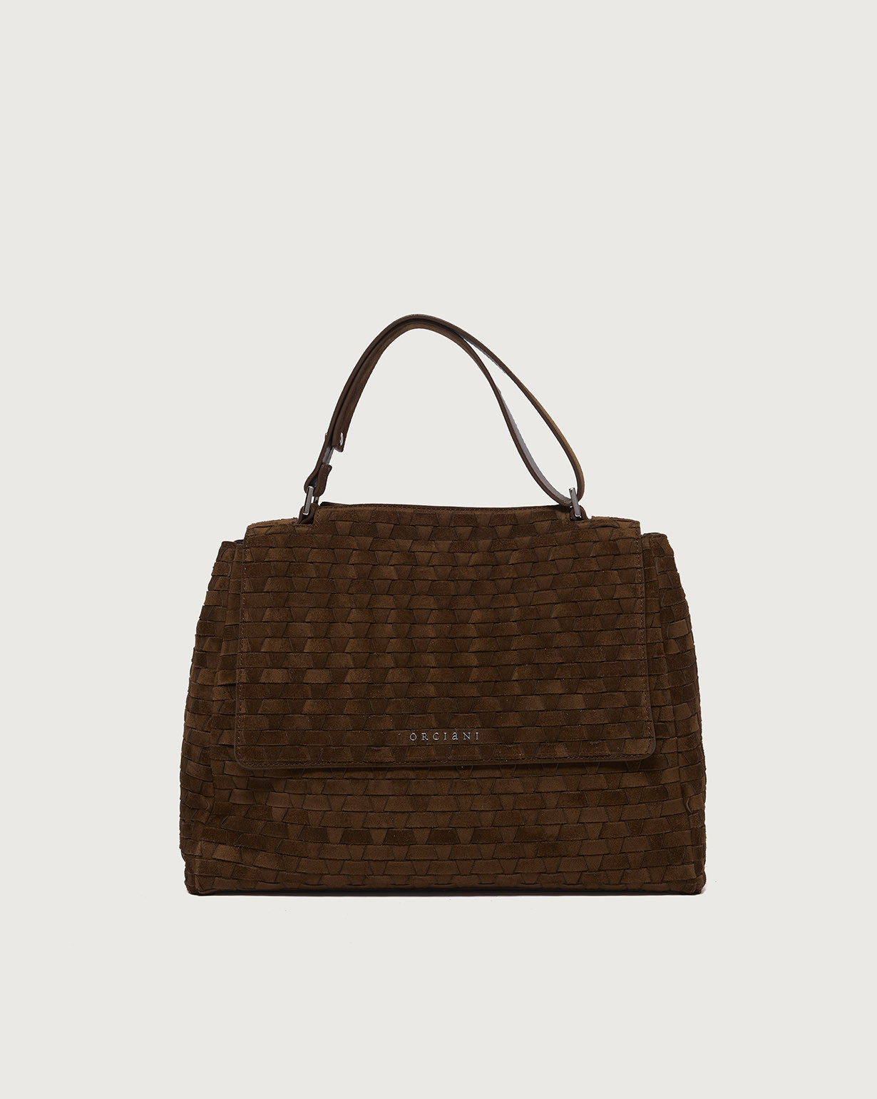 ORCIANI Sveva Peach Woven Midi suede leather shoulder bag with