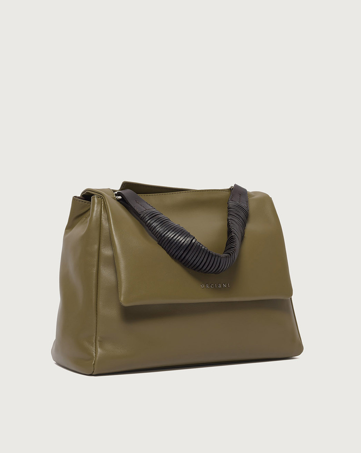 ORCIANI Sveva Jungle Midi leather shoulder bag with strap, color Green
