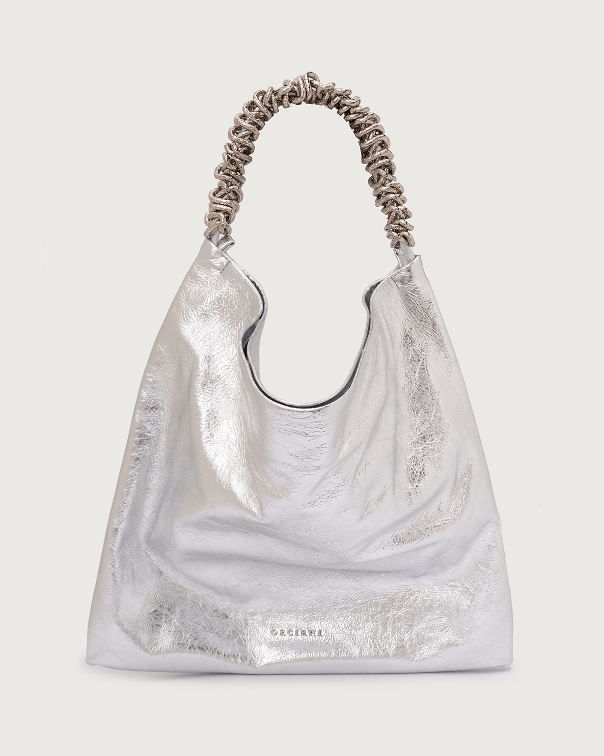 ORCIANI Todo Metal cracked leather shoulder bag with strap, color