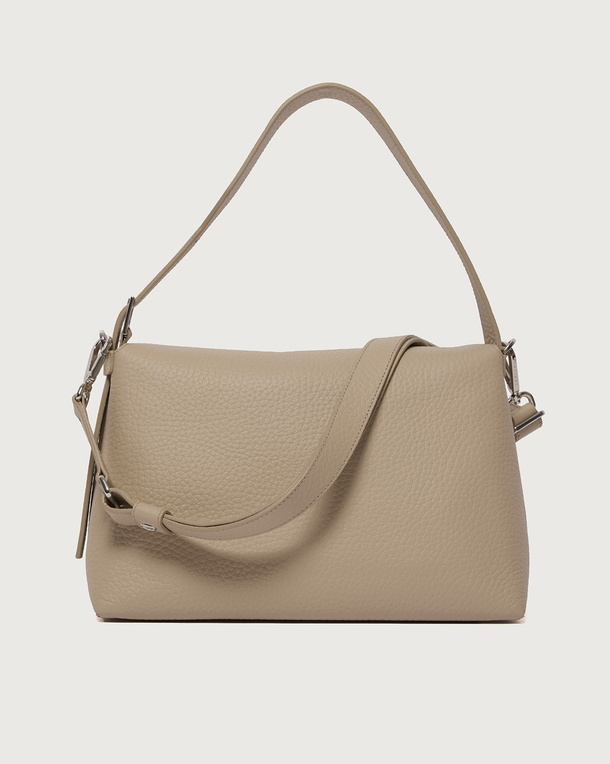 ORCIANI Nana Soft Midi leather shoulder bag with strap, color Sand