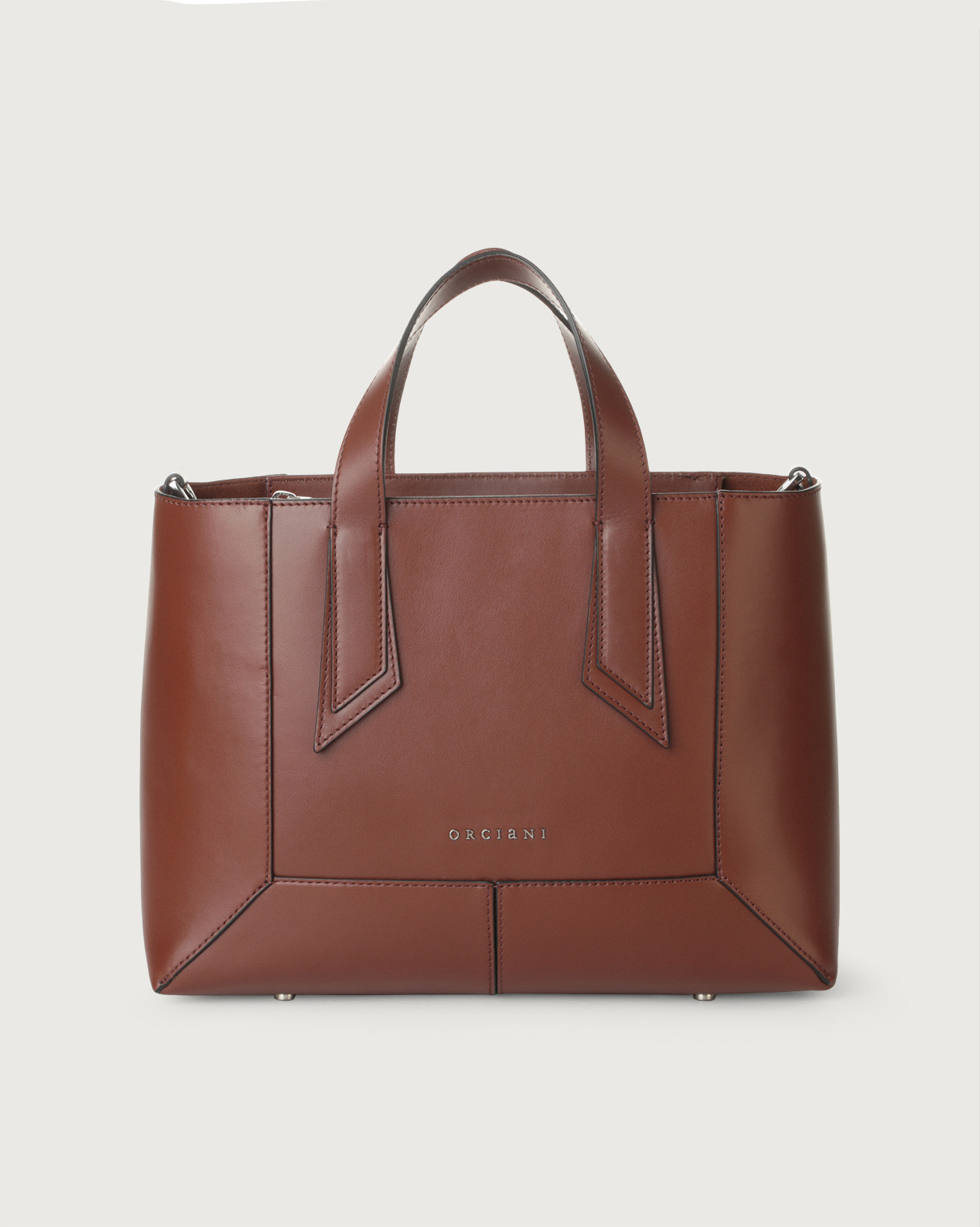 ORCIANI Frame Liberty leather handbag, color Cognac