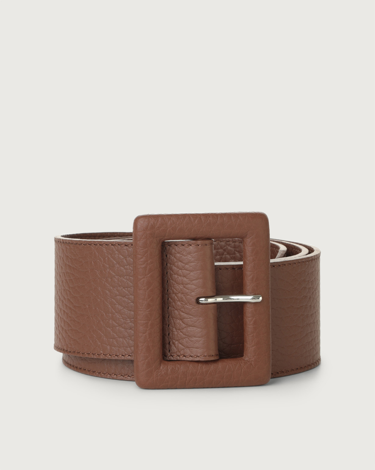 ORCIANI Soft high waist leather belt with covered buckle, color Cognac