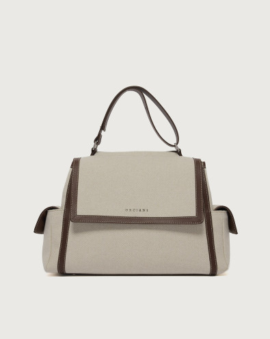 Sveva Savana Cargo Midi canvas and leather shoulder bag with strap