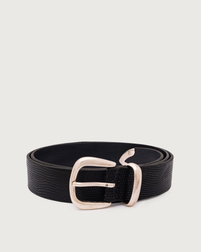 Lizard printed leather belt 3 cm