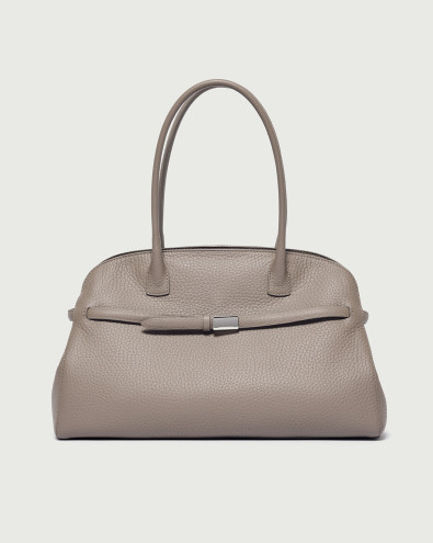 Aura Soft Large grained leather shoulder bag with strap