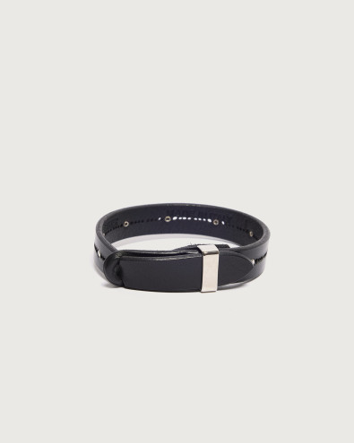 Bull leather Nobuckle bracelet with silver details