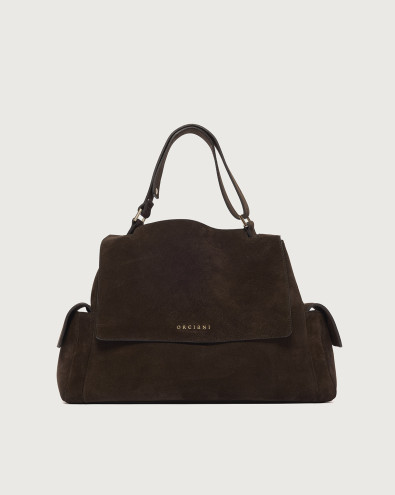 Sveva Peach Cargo Midi suede leather shoulder bag