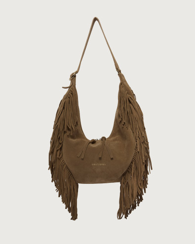 Isola Peach Fringe Small suede leather shoulder bag
