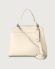 Orciani Sveva Soft Midi leather shoulder bag with shoulder strap Grained leather Ivory