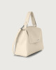 Orciani Sveva Soft Midi leather shoulder bag with shoulder strap Grained leather Ivory