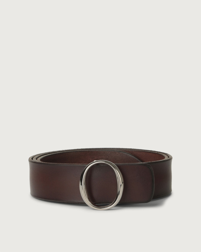 Orciani Bull Soft leather belt with monogram buckle Chocolate