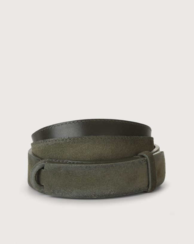 Orciani Cloudy suede Nobuckle belt Leather, Suede Military green