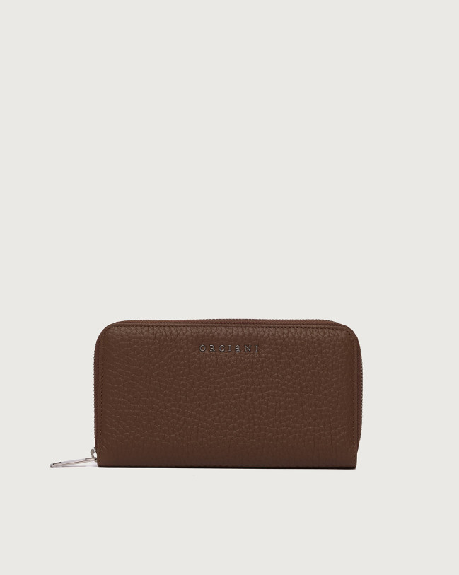 Orciani Zip around Soft large leather wallet Grained leather Cognac