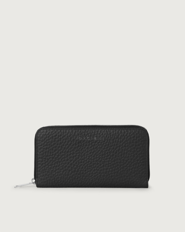 Orciani Zip Around Soft leather wallet Grained leather Black