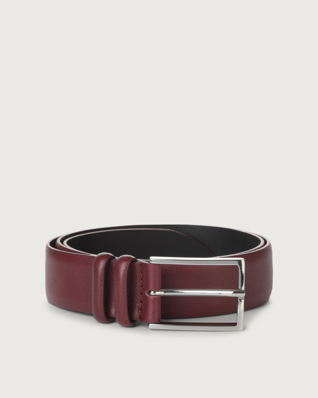 Orciani Basic Saffiano classic leather belt Leather Bordeaux
