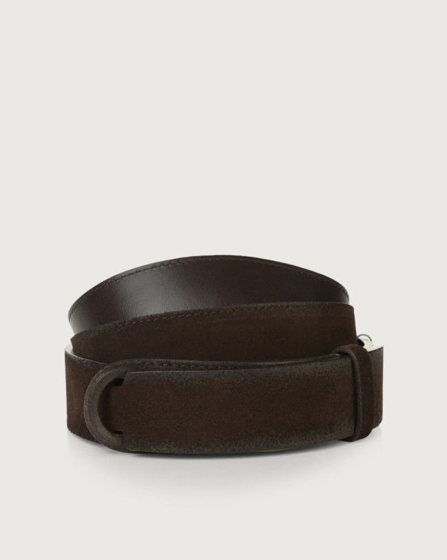 Orciani Cloudy suede and leather Nobuckle belt Suede Chocolate