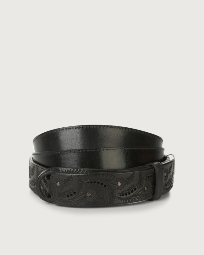 Orciani Dive Remage leather Nobuckle belt Leather Black