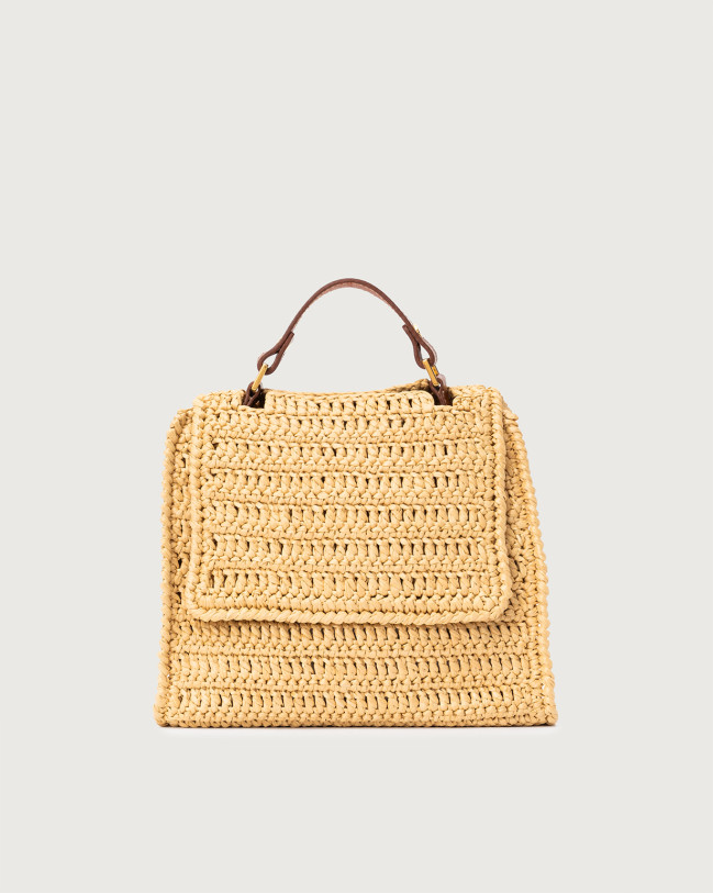 Orciani Sveva Ponza Small hand-crocheted raffia handbag Raffia and leather Cognac