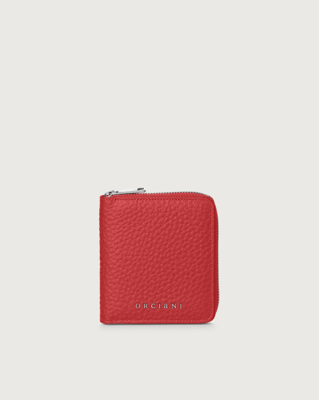 Orciani Soft small leather wallet with zip Leather Red