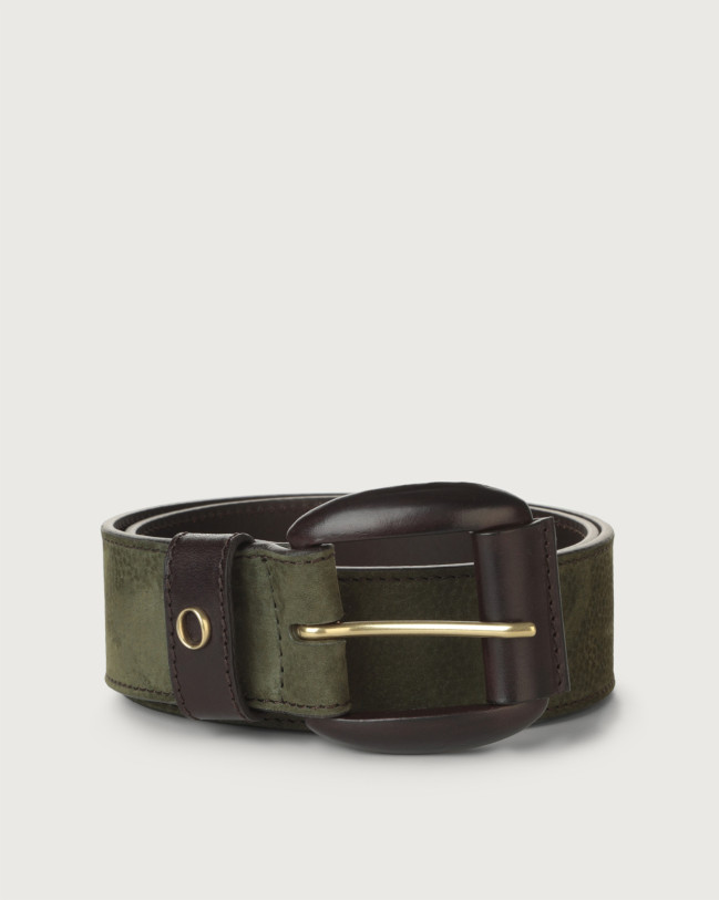 Orciani Nabucco nubuck leather belt 4,5 cm Leather, Nubuck Military Green