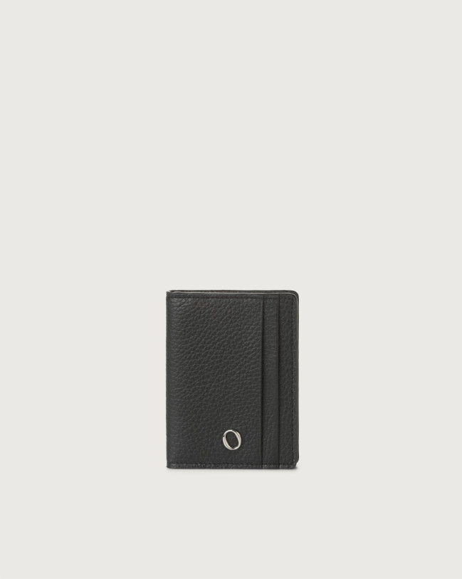 Orciani Micron hinge opening leather card holder Grained leather Black