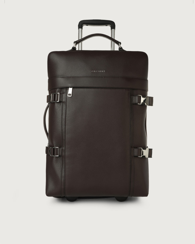 Orciani Micron leather two wheels trolley Grained leather Ebony