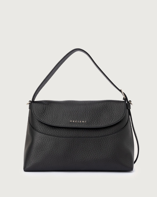 Orciani Nana Soft leather shoulder bag with strap Grained leather Black