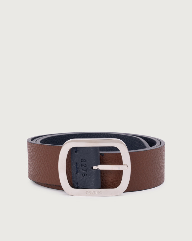 Orciani Dollaro Double leather belt 3,5 cm Grained leather navy+brown