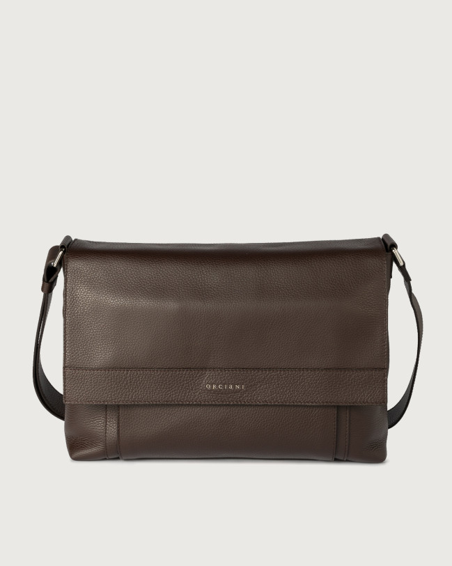 Orciani Freedom Micron dollar leather messenger bag Grained leather Ebony