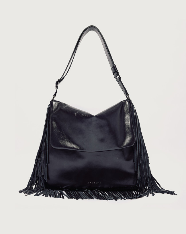 Orciani Diana Gotham Large shiny leather crossbody bag Patent leather Black