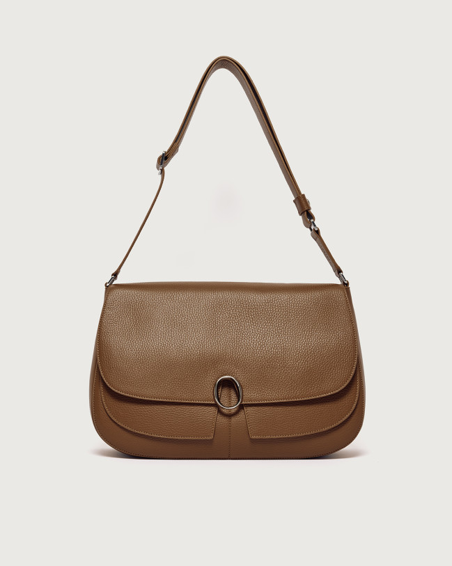 Orciani Kate Sense Midi dollar leather crossbody bag Grained leather Orange