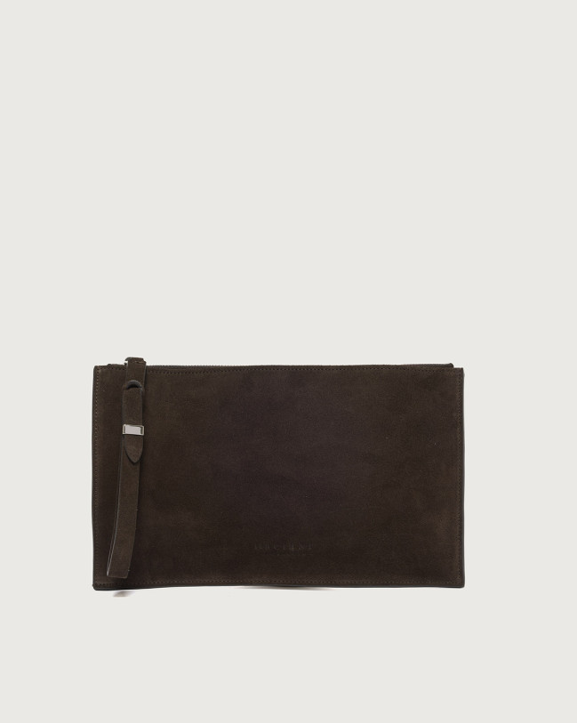 Orciani NoBuckle Peach suede leather pouch with wristband Suede leather chocolate