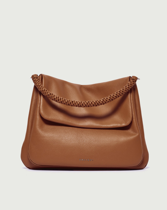Orciani Diana Sense Scooby Large leather shoulder bag with strap Leather Cognac