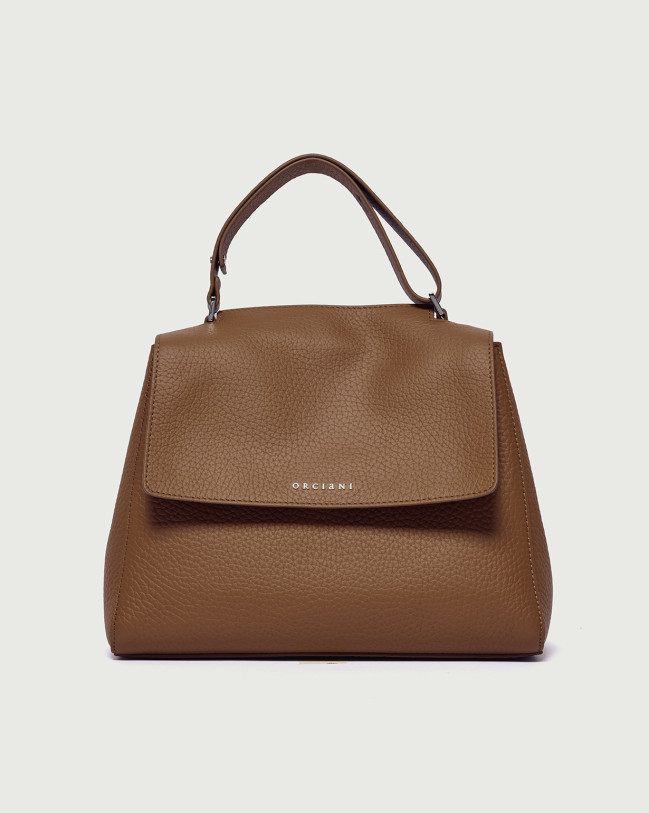 Orciani Sveva Soft Midi leather shoulder bag with shoulder strap Grained leather Honey