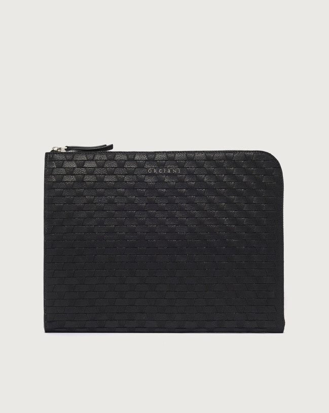 Orciani Chevrette Woven leather slim document holder Leather Black