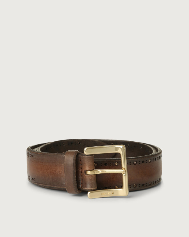 Orciani Buffer leather belt with micro-studs Leather Cognac