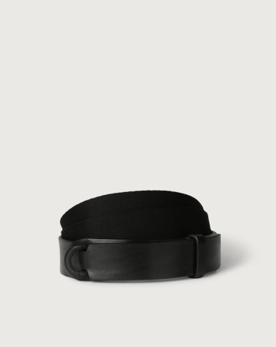 Bull Leather and fabric Nobuckle belt