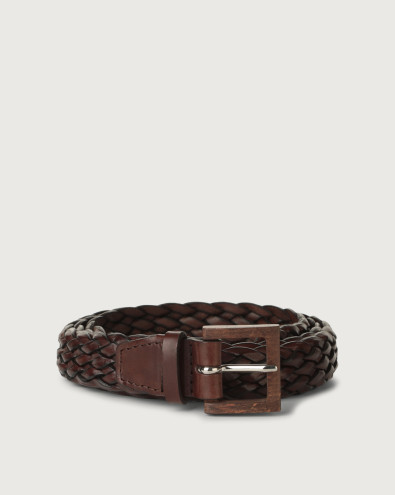 Masculine leather belt with wooden buckle 3 cm