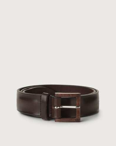 Bull Soft leather belt with wooden buckle