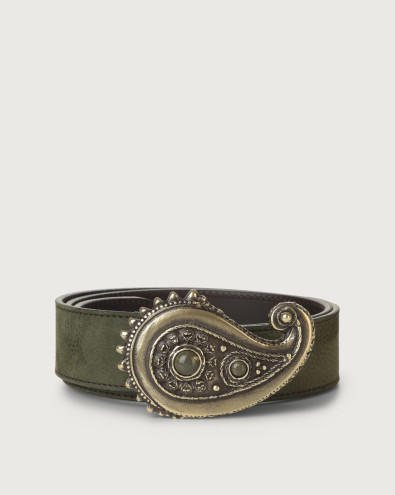 Nabucco nubuck leather belt with cabochon buckle