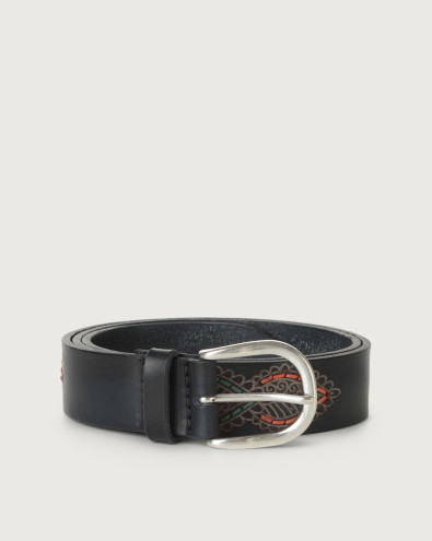 Bull Gaucho leather belt with multicolor stitching