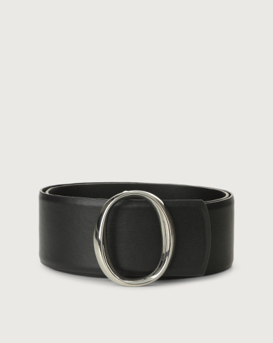 Black out high-waist smooth calf leather belt with monogram buckle 5,5 cm