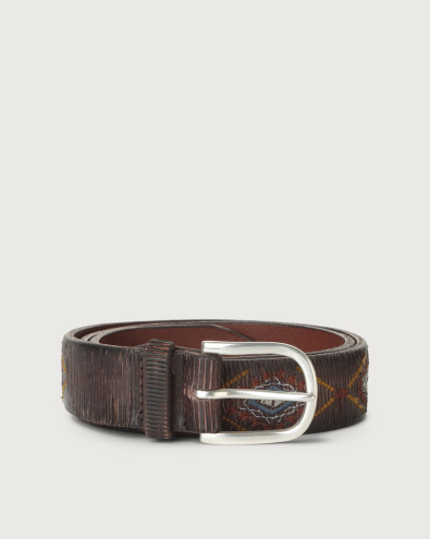 Blade embroidered leather belt