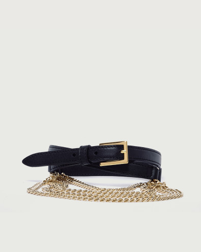 Nappa leather belt with chains 1,5 cm