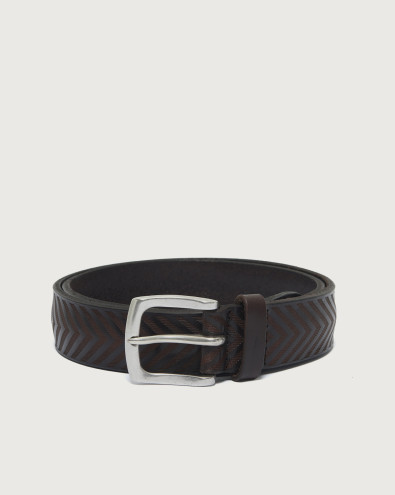 Bull Soft geometric pattern leather belt 3,5 cm