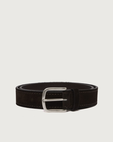 Cloudy suede leather belt with topstitching 3,5 cm