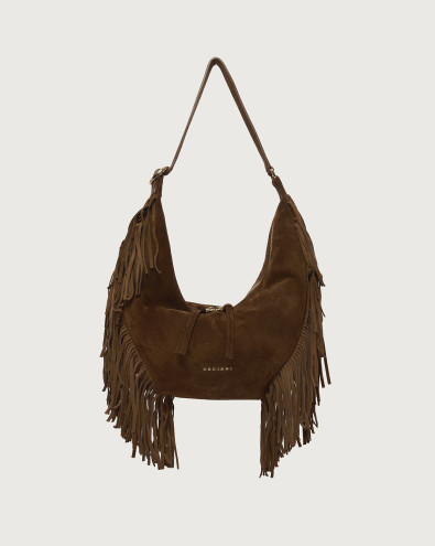 Isola Peach Fringe Small suede leather shoulder bag