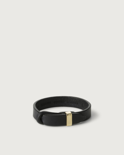 Bull leather Nobuckle bracelet with gold detail