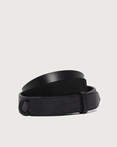 Camoscio Cocco crocodile leather and suede Nobuckle belt